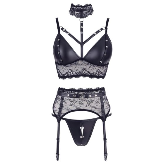 Cottelli Bondage - Lace Lingerie Set with Handcuffs (Black)