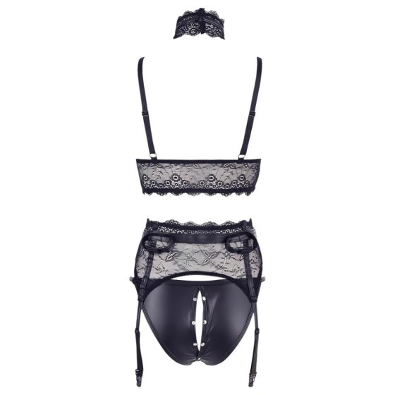 Cottelli Bondage - Lace Lingerie Set with Handcuffs (Black)