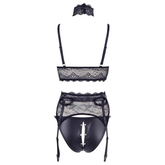 Cottelli Bondage - Lace Lingerie Set with Cuffs (Black)