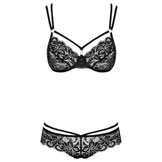 Obsessive 860 - Strappy Rose Lace Bra Set (Black)