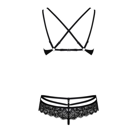 Obsessive 860 - Strappy Rose Lace Bra Set (Black)