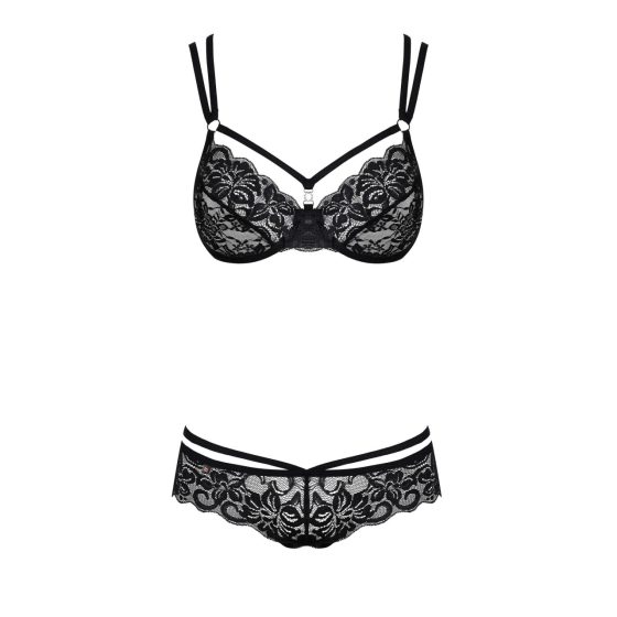 Obsessive 860 - Strappy Rose Lace Bra Set (Black)