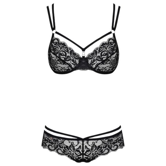 Obsessive 860-SET-1 - Strappy Rose Lace Bra Set (Black)