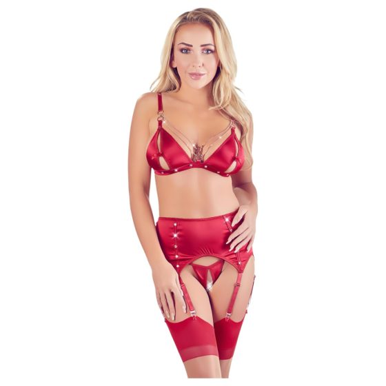 Abierta Fina - Shimmering Chain Lingerie Set (Red)