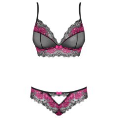 Obsessive Tulia - Lace Lingerie Set (Black-Pink)