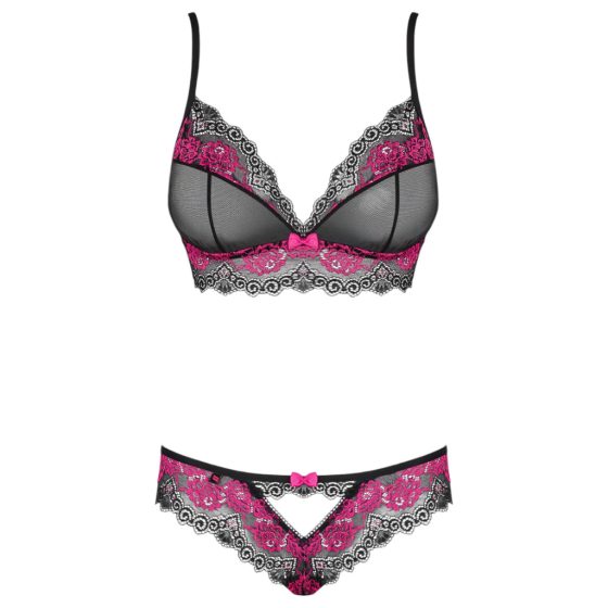 Obsessive Tulia - Lace Lingerie Set (Black-Pink)