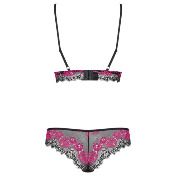 Obsessive Tulia - Lace Lingerie Set (Black-Pink)