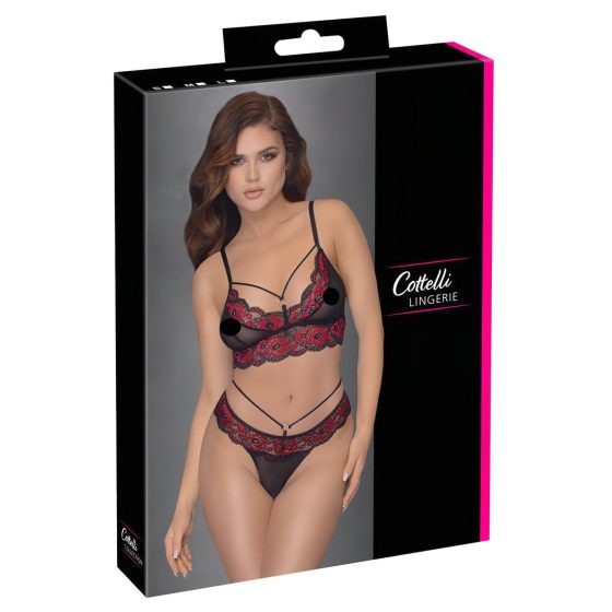 Cottelli - Red Rose Bra Set (Black)