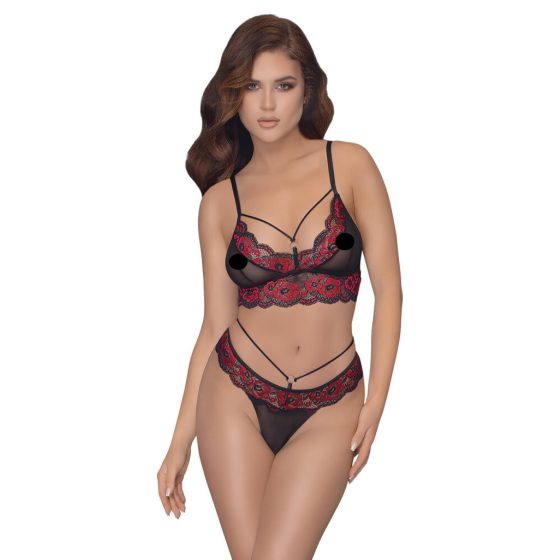 Cottelli - Red Rose Bra Set (Black)