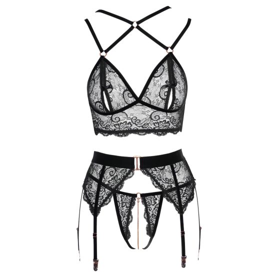 Abierta Fina Lace Lingerie Set (Black)