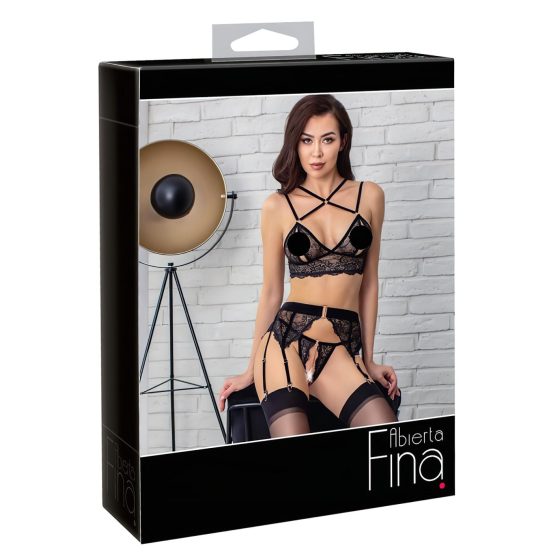 Abierta Fina Lace Lingerie Set (Black)