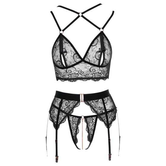 Abierta Fina - Lace Lingerie Trio (Black)