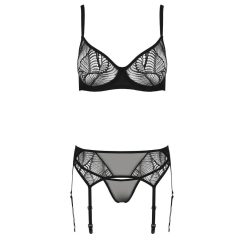 Passion Eco Leafa - leaf pattern bra set (black)