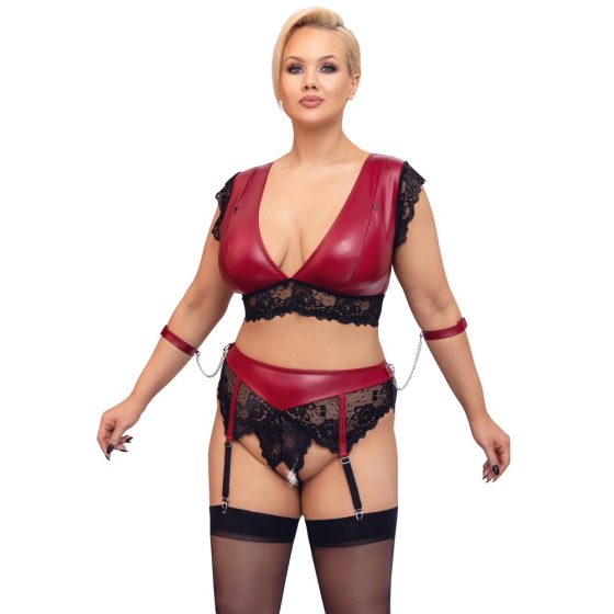 Cottelli Bondage Plus Size - Lace Bra Set (Red-Black)