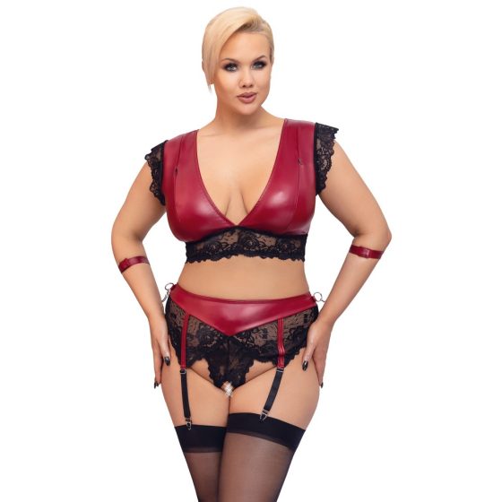 Cottelli Bondage Plus Size - Lace Bra Set (Red-Black)