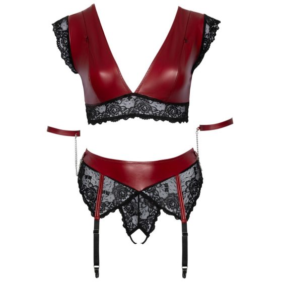 Cottelli Bondage Plus Size - Lace Bra Set (Red-Black)