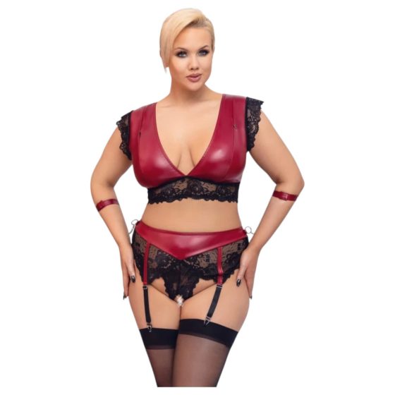 Cottelli Bondage Plus Size - Lace Bra Set (Red-Black)