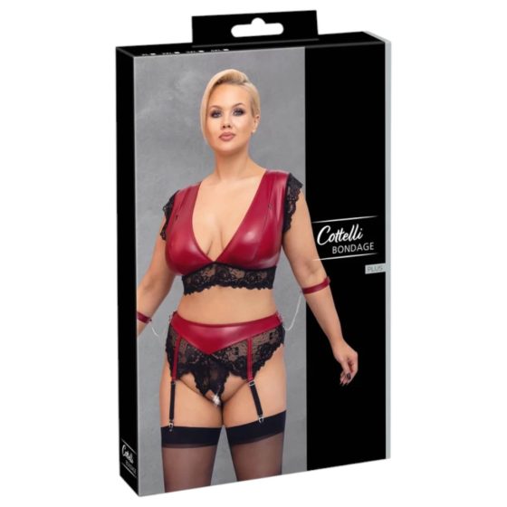 Cottelli Bondage Plus Size - Lace Bra Set (Red-Black)