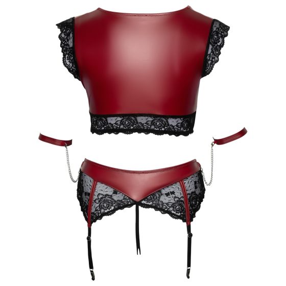 Cottelli Bondage Plus Size - Lace Bra Set (Red-Black)