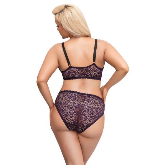 Cottelli Curves Plus Size - Transparent Patterned Bra Set (Purple)