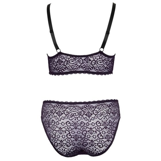 Cottelli Curves Plus Size - Transparent Patterned Bra Set (Purple)