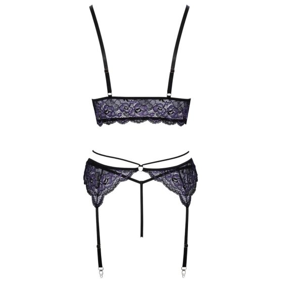 Cottelli - 3-Piece Lace Lingerie Set (Black-Purple)