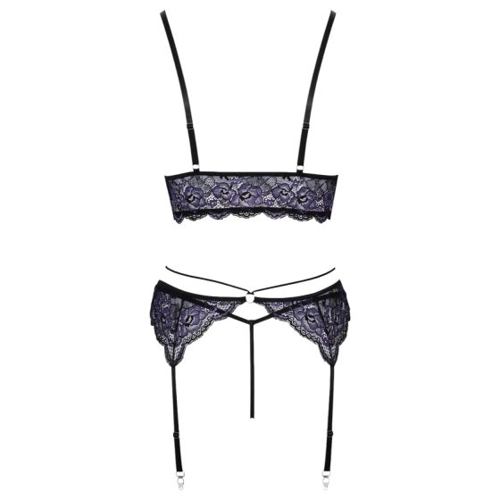 Cottelli - 3-Piece Lace Lingerie Set (Black-Violet)