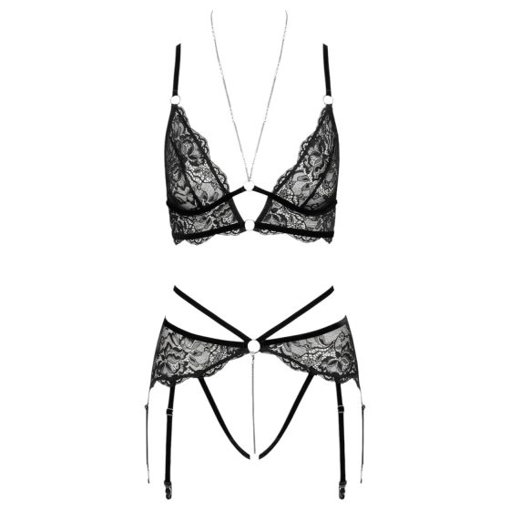 Abierta Fina - Open, Lace Bra Set (Black)