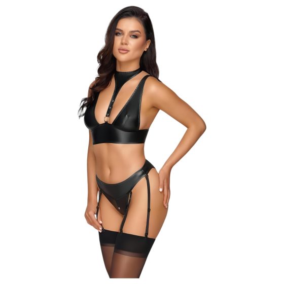 Cottelli Bondage - Shiny Bra Set with Handcuffs (Black)