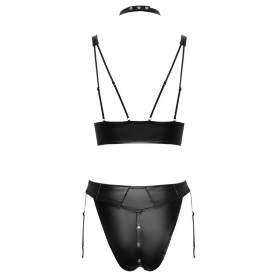 Cottelli Bondage - Glossy Bra Set with Hand Restraints (Black)