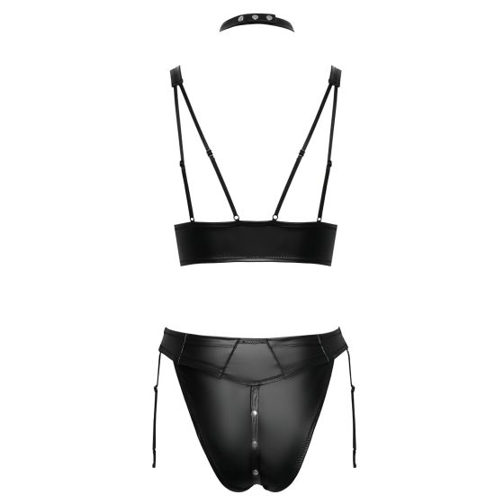 Cottelli Bondage - Glossy Bra Set with Hand Restraints (Black)