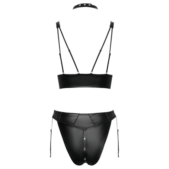 Cottelli Bondage - Shiny Bra Set with Handcuffs (Black)