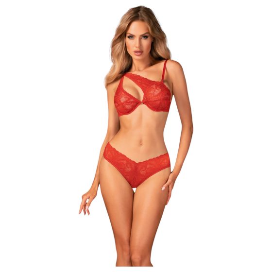 Obsessive Atenica - lace cross-strap lingerie set (red)