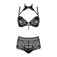 Obsessive Elizenes - Patterned, Sheer Bra Set (Black)