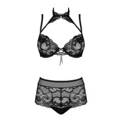 Obsessive Elizenes - Patterned, Sheer Bra Set (Black)