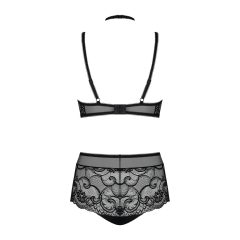 Obsessive Elizenes - Patterned, Sheer Bra Set (Black)