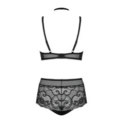 Obsessive Elizenes - Patterned, Sheer Bra Set (Black)