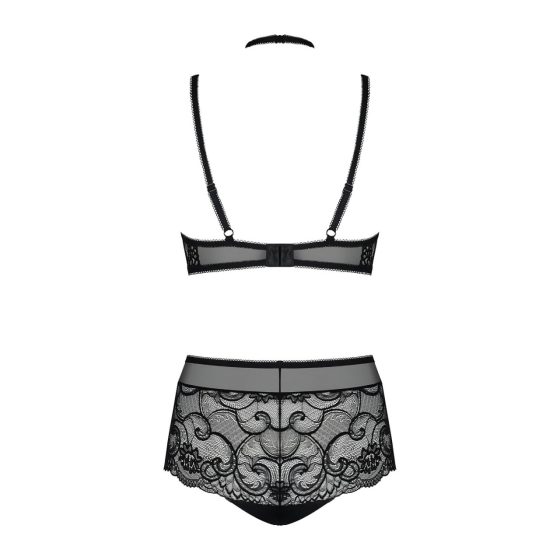 Obsessive Elizenes - Patterned, Sheer Bra Set (Black)