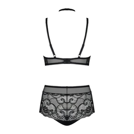 Obsessive Elizenes - Patterned, Sheer Bra Set (Black)