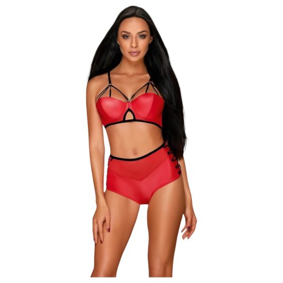 Obsessive Leatheria - Leather Look Bra Set (Red) - S/M