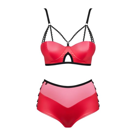 Obsessive Leatheria - Leather Look Bra Set (Red) - S/M