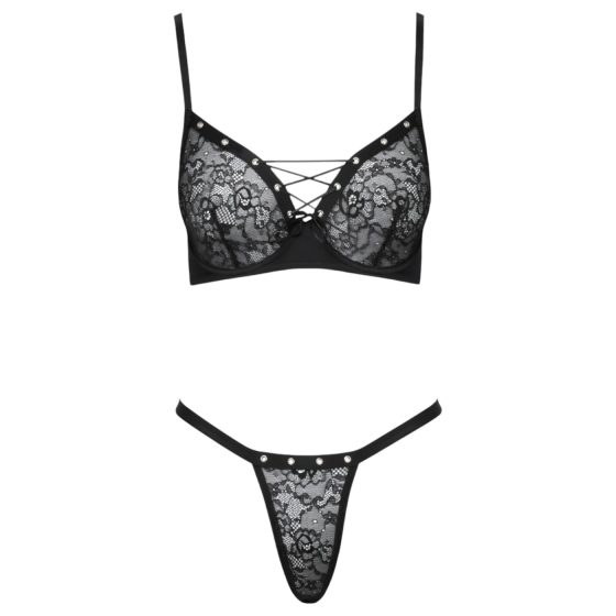 Cottelli Party - Lace-Up Bra Set (Black)