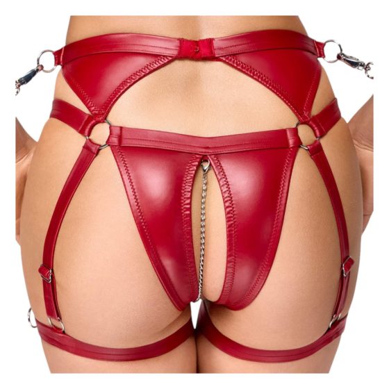 Cottelli Bondage - Shiny Bra Set with Handcuffs (Red)