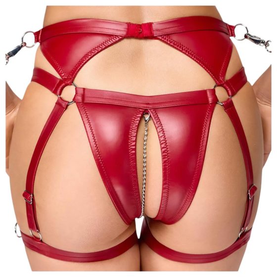 Cottelli Bondage - Shiny Bra Set with Handcuffs (Red)