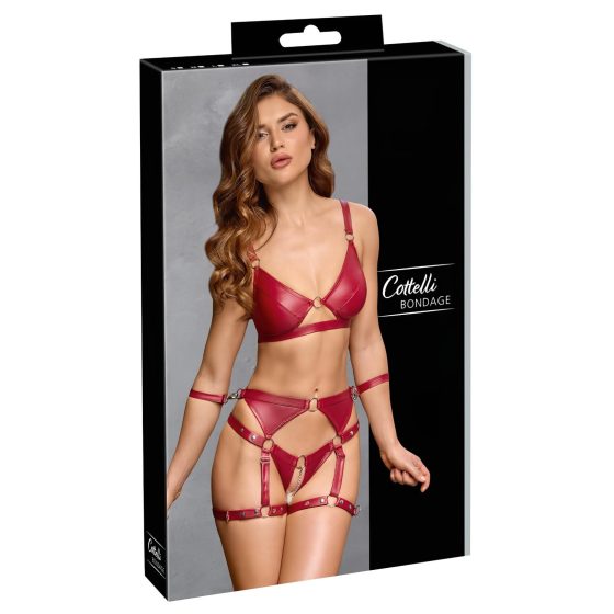 Cottelli Bondage - Shiny Bra Set with Handcuffs (Red)