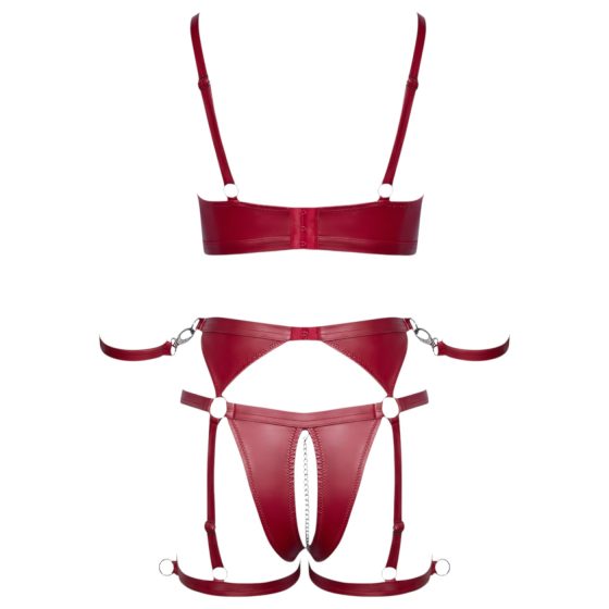 Cottelli Bondage - Shiny Bra Set with Handcuffs (Red)