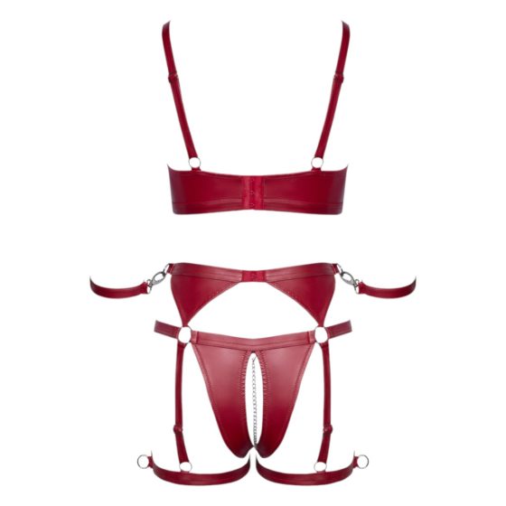 Cottelli Bondage - Shiny Bra Set with Handcuffs (Red)