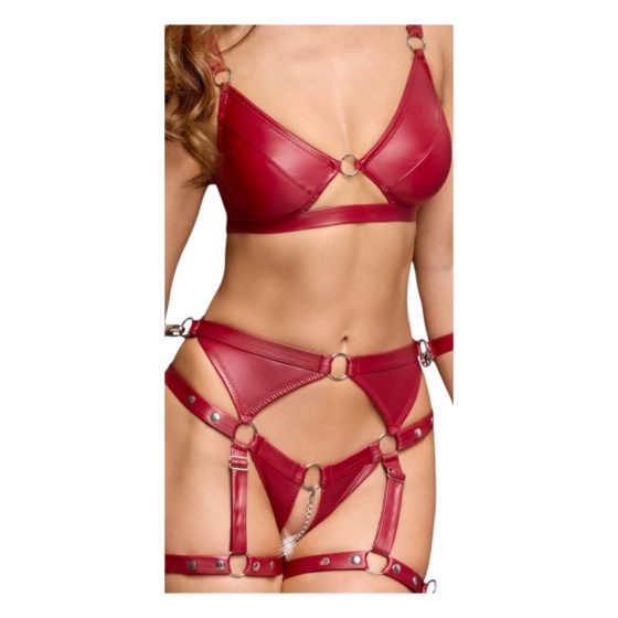 Cottelli Bondage - Shiny Bra Set with Handcuffs (Red)