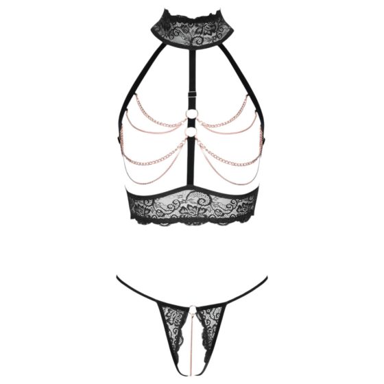 Abierta Fina - Open Chain Lingerie Set (Black)