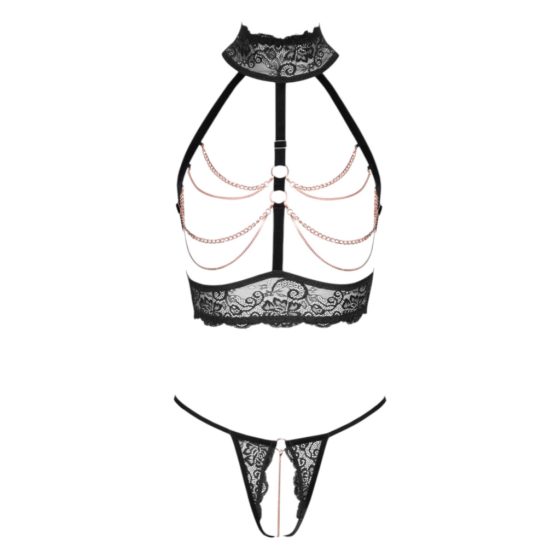 Abierta Fina - Open Chain Lingerie Set (Black)